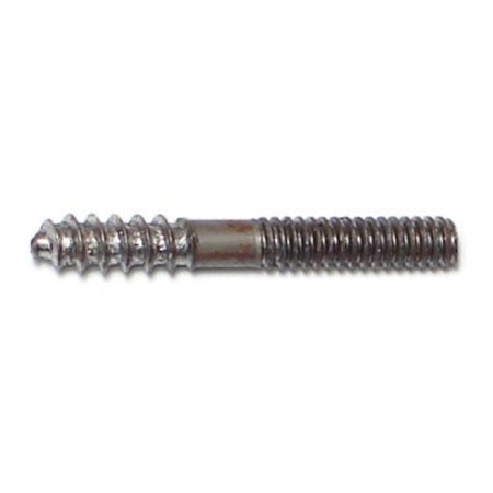 Midwest Fastener Hanger Bolt, #10 Thread to #10-24 Thread, 1 1/2 in, Steel, Plain Finish, 100 PK 08434